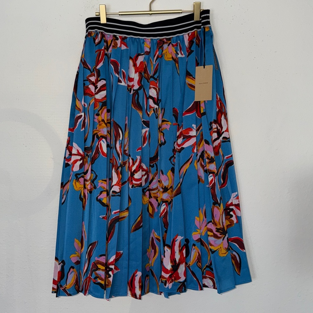 Halogen Blue Vibrant Floral Pleated Skirt Sz. L (1) NWT! - Picture 2 of 9